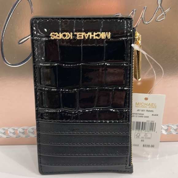 MICHAEL KORS JET SET TRAVEL MEDIUM TZ CARD CASE IN BLACK CROCODILE 
NWT - Picture 2 of 16